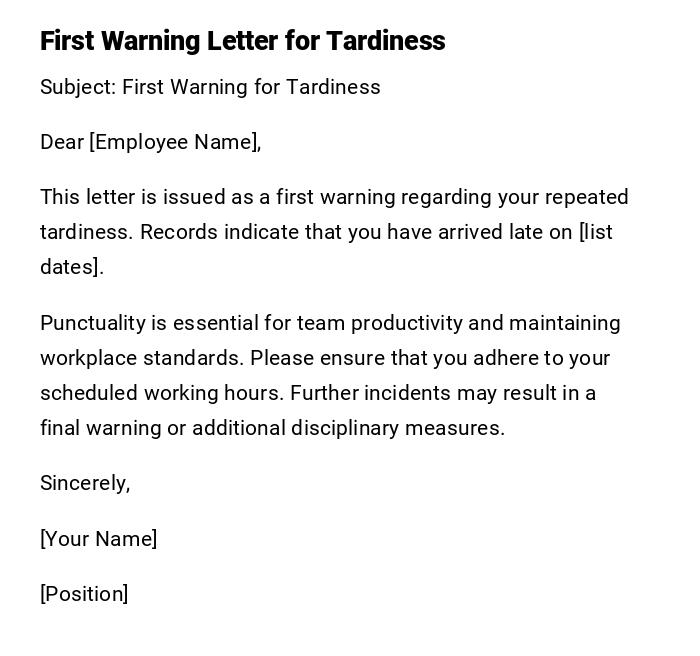 First Warning Letter for Tardiness First Warning Letter for Tardiness