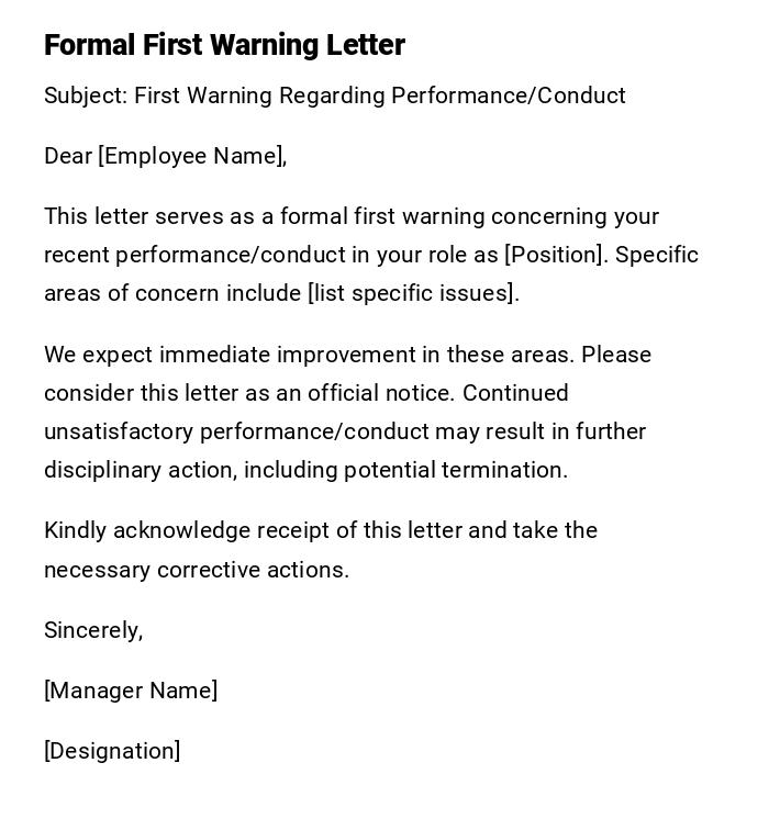 Formal First Warning Letter