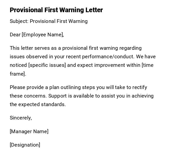 Provisional First Warning Letter