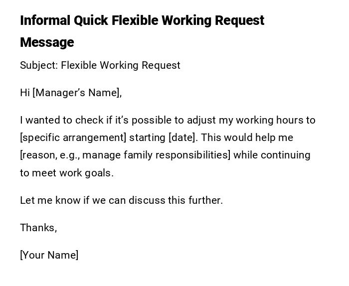 Informal Quick Flexible Working Request Message Informal Quick Flexible Working Request Message