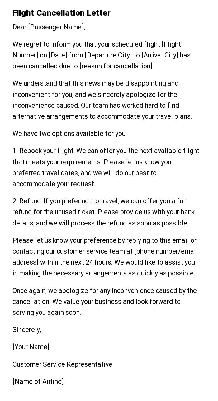 Flight Cancellation Letter