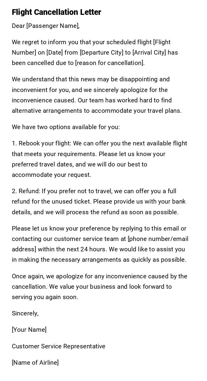 Flight Cancellation Letter