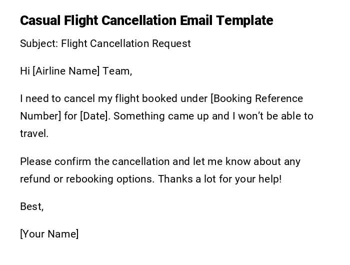 Casual Flight Cancellation Email Template Casual Flight Cancellation Email Template