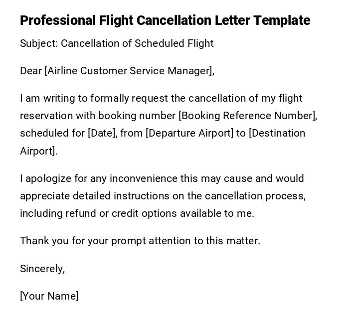 Professional Flight Cancellation Letter Template Professional Flight Cancellation Letter Template
