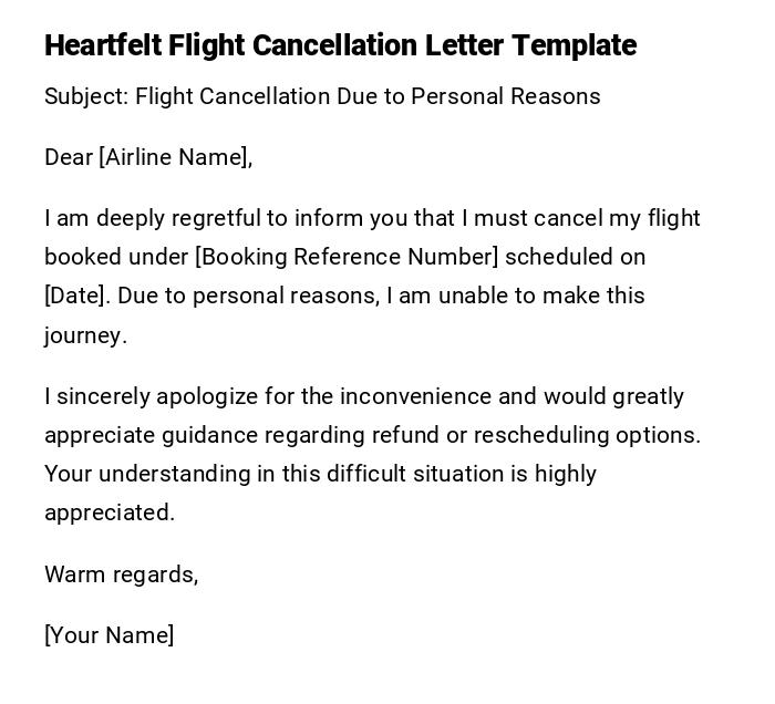 Heartfelt Flight Cancellation Letter Template Heartfelt Flight Cancellation Letter Template