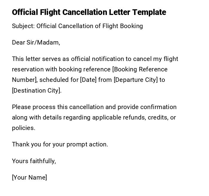 Official Flight Cancellation Letter Template Official Flight Cancellation Letter Template