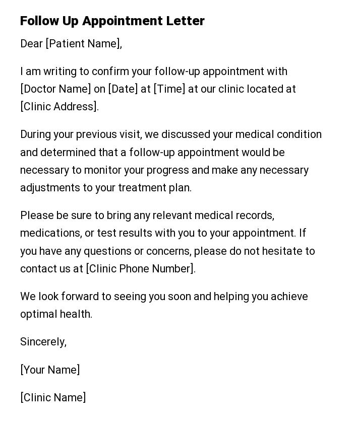 Follow Up Appointment Letter