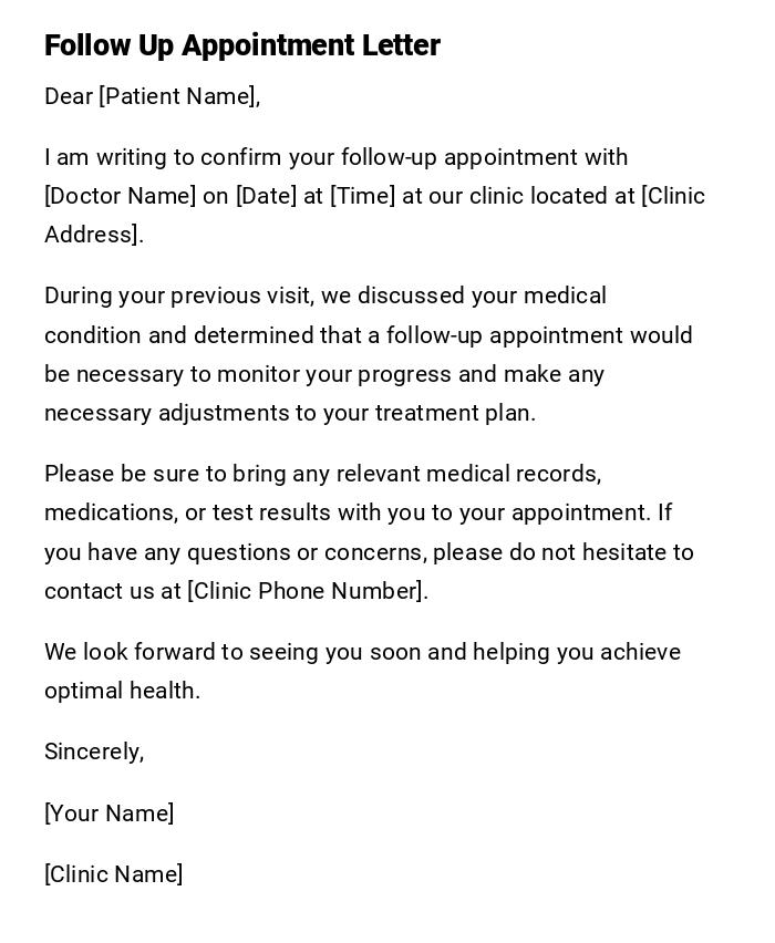 Follow Up Appointment Letter