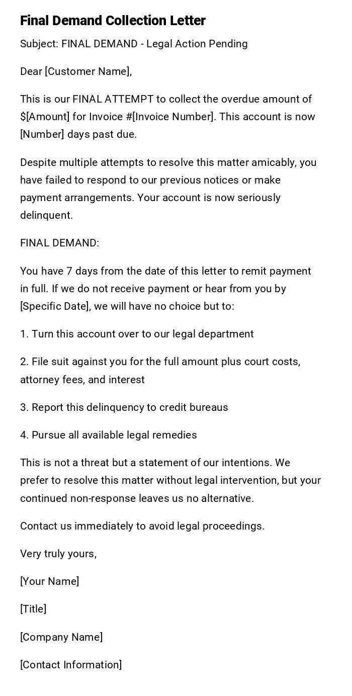 Final Demand Collection Letter Final Demand Collection Letter