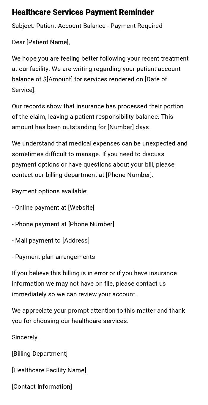 Healthcare Services Payment Reminder Healthcare Services Payment Reminder