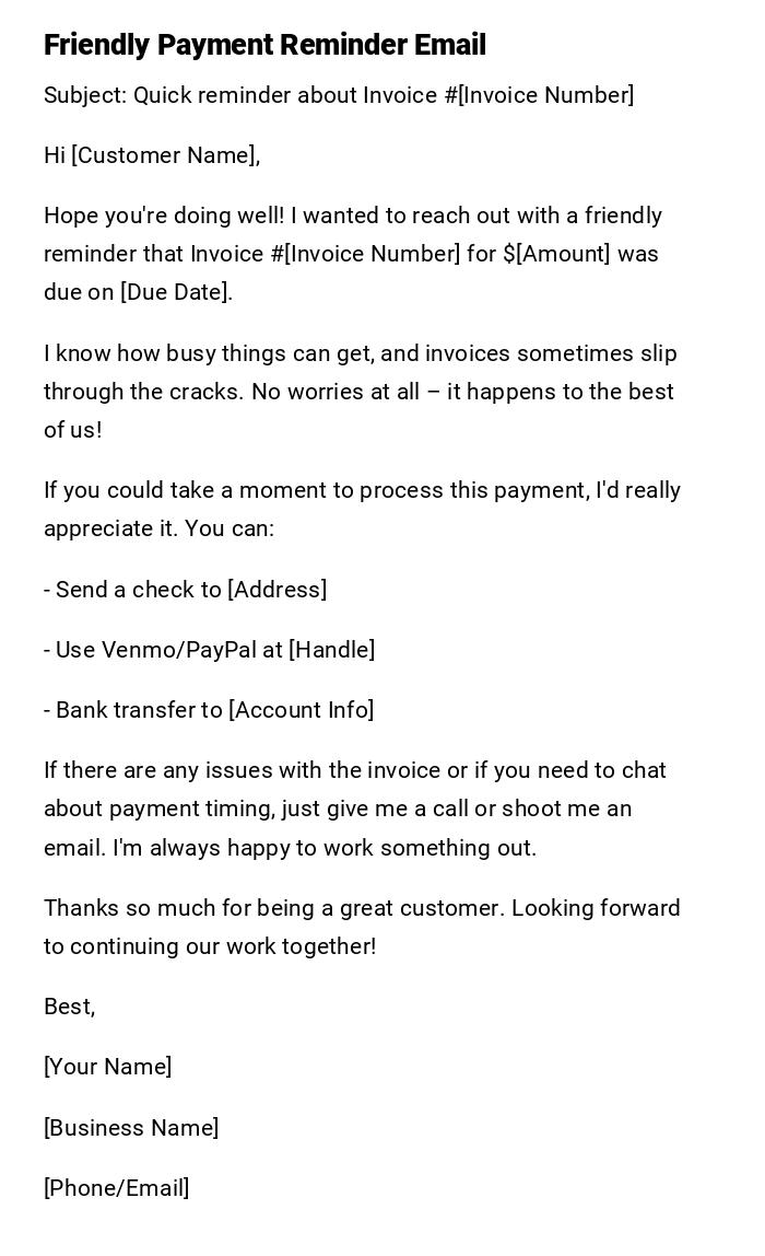 Friendly Payment Reminder Email Friendly Payment Reminder Email