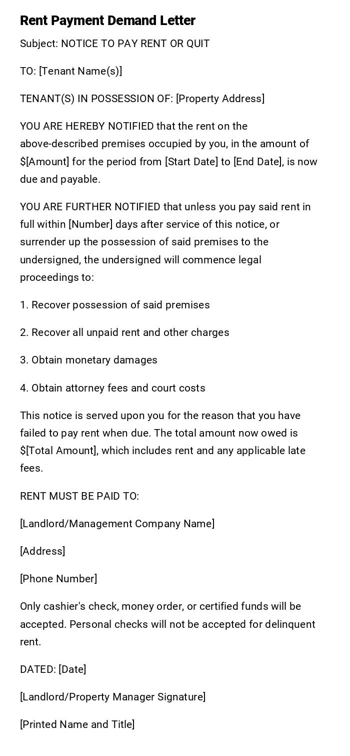 Rent Payment Demand Letter Rent Payment Demand Letter