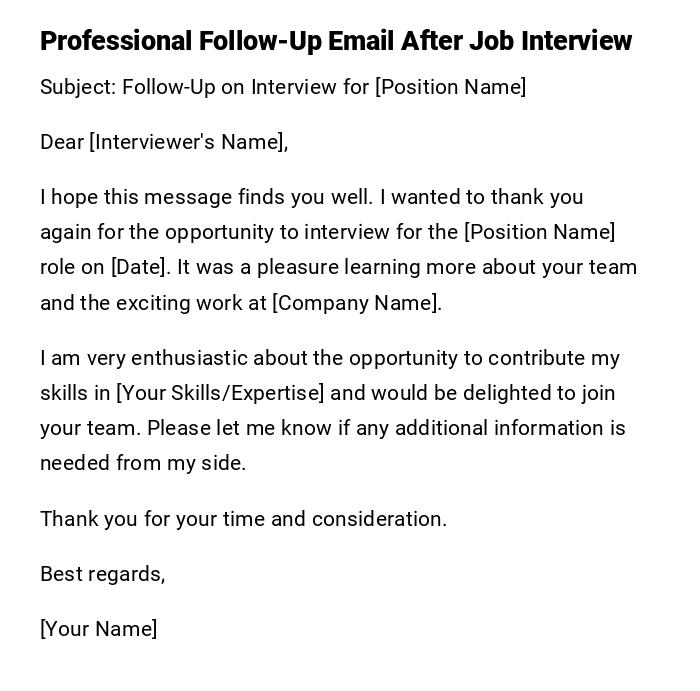 Professional Follow-Up Email After Job Interview