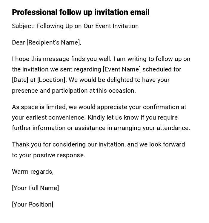 Professional follow up invitation email Professional follow up invitation email