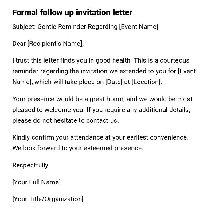 Formal follow up invitation letter Formal follow up invitation letter