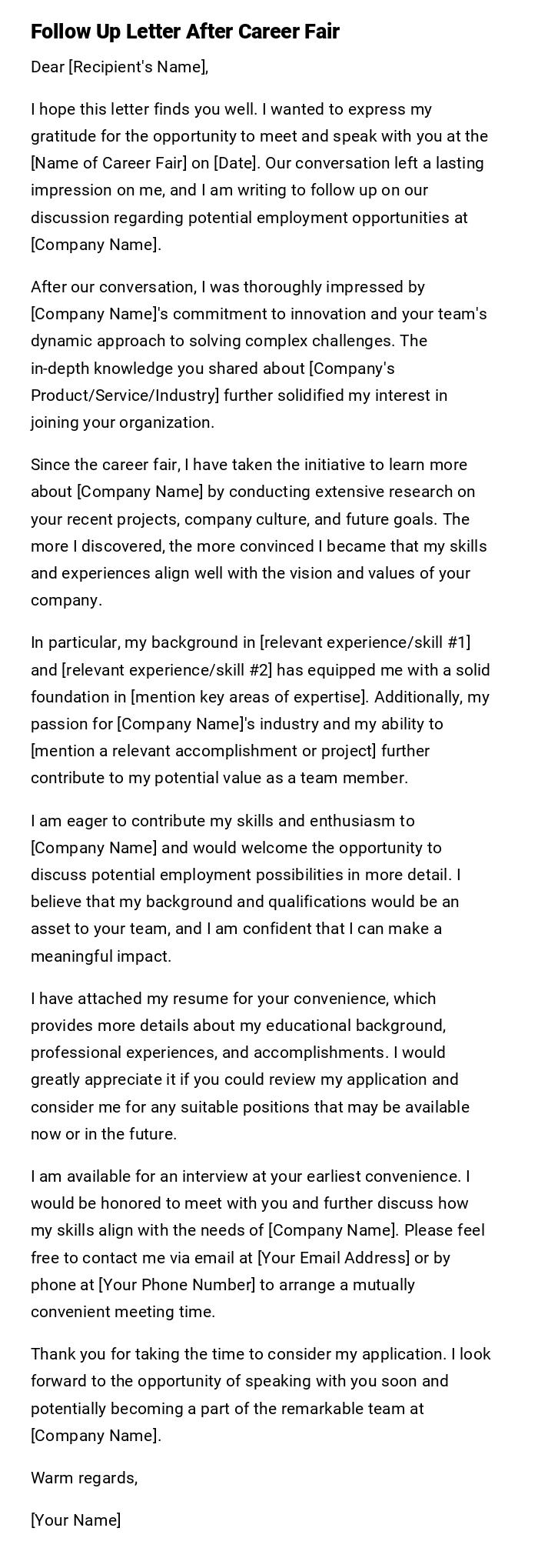 Follow Up Letter After Career Fair