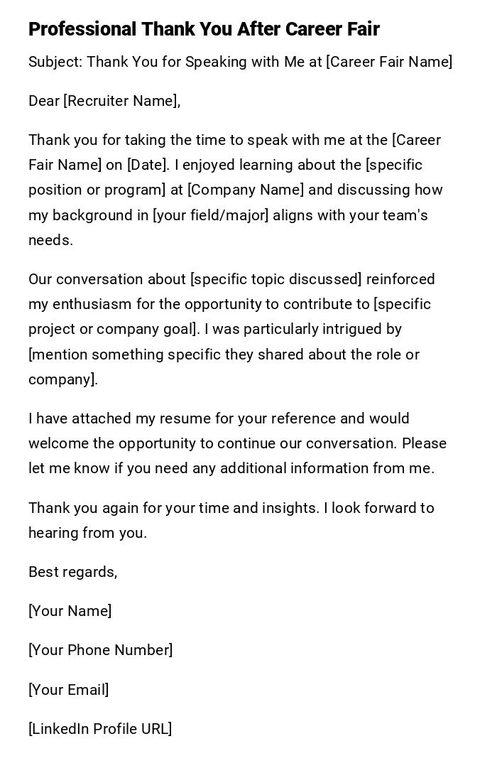 Professional Thank You After Career Fair Professional Thank You After Career Fair