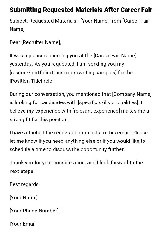 Submitting Requested Materials After Career Fair Submitting Requested Materials After Career Fair