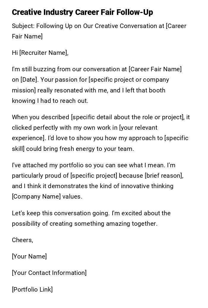 Creative Industry Career Fair Follow-Up Creative Industry Career Fair Follow-Up
