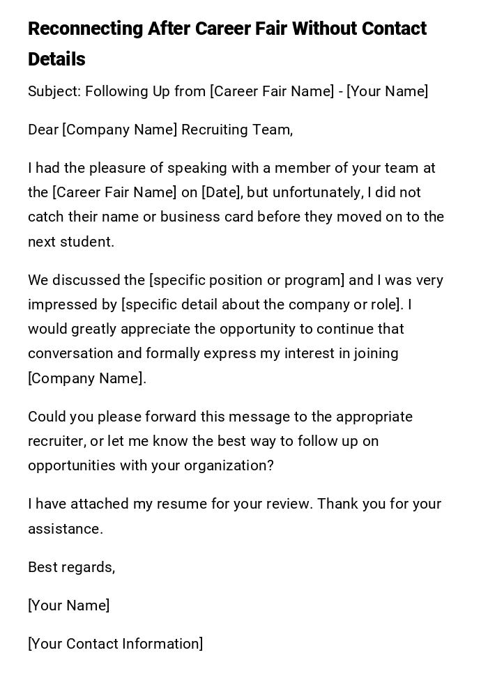 Reconnecting After Career Fair Without Contact Details Reconnecting After Career Fair Without Contact Details