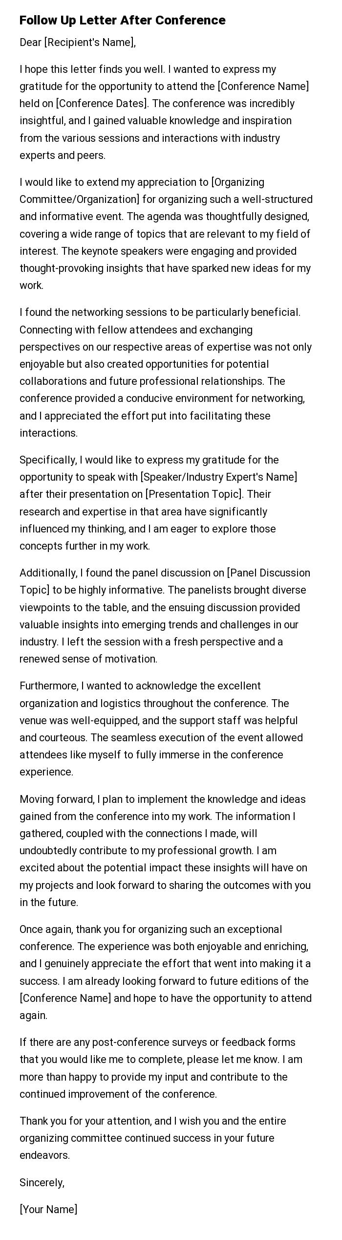 Follow Up Letter After Conference