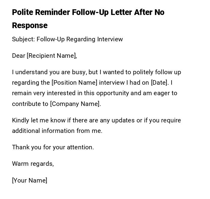 Polite Reminder Follow-Up Letter After No Response Polite Reminder Follow-Up Letter After No Response