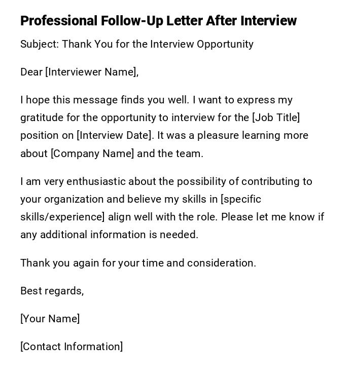 Professional Follow-Up Letter After Interview