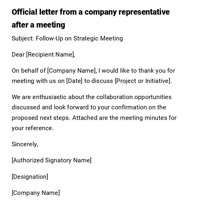Official letter from a company representative after a meeting Official letter from a company representative after a meeting