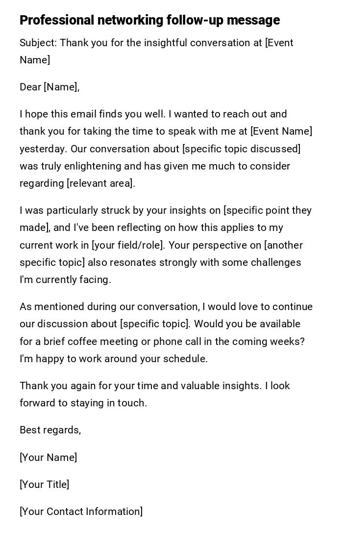 Professional networking follow-up message