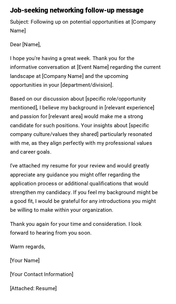 Job-seeking networking follow-up message