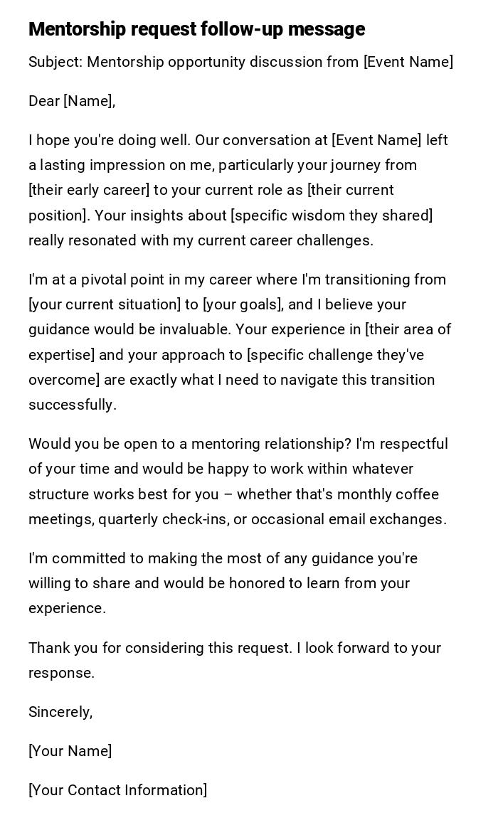 Mentorship request follow-up message