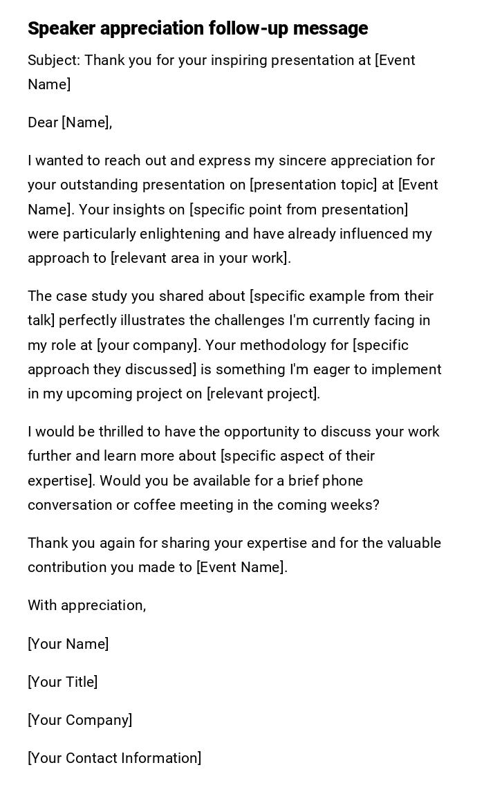 Speaker appreciation follow-up message
