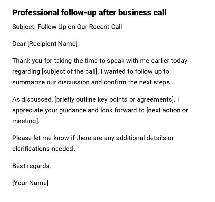 Professional follow-up after business call