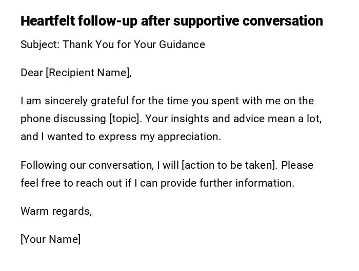 Heartfelt follow-up after supportive conversation
