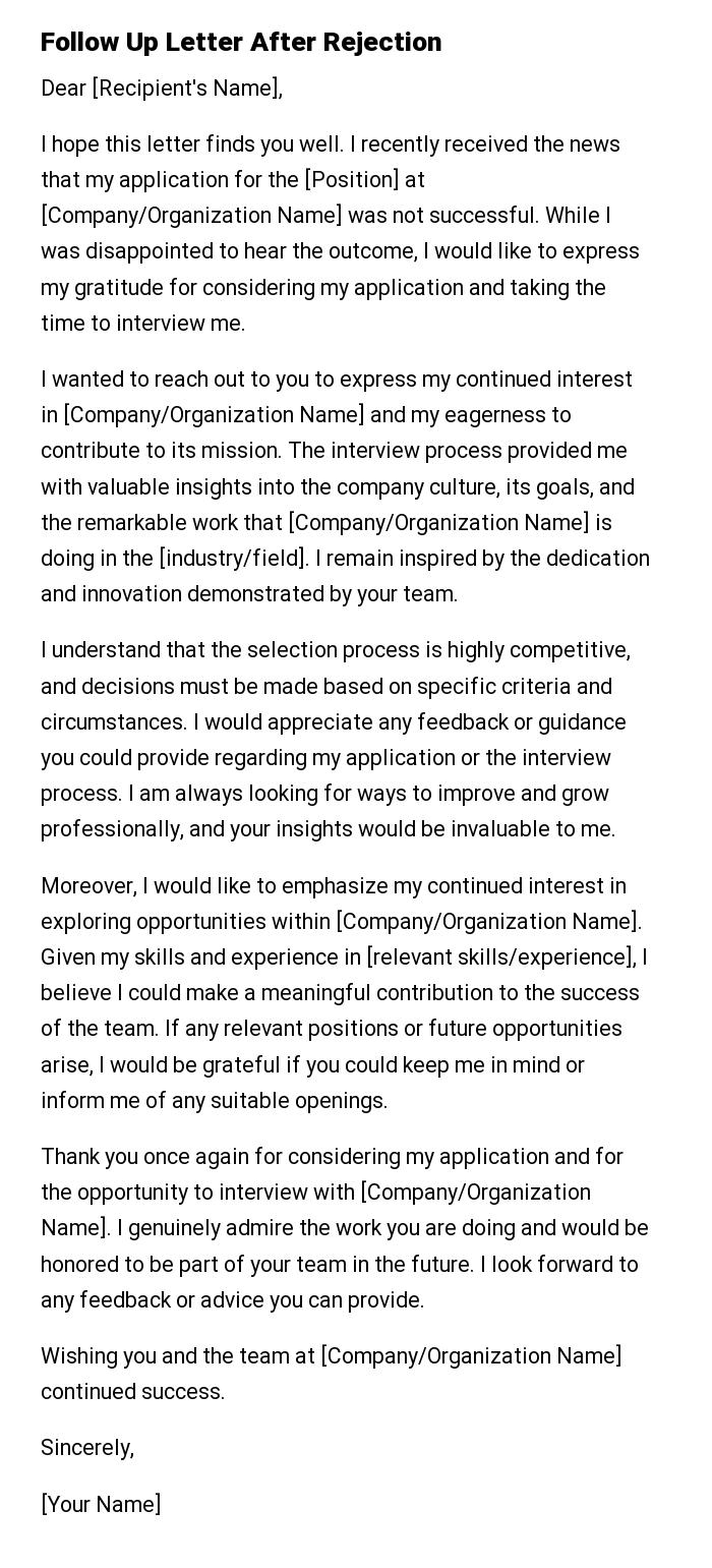 Follow Up Letter After Rejection
