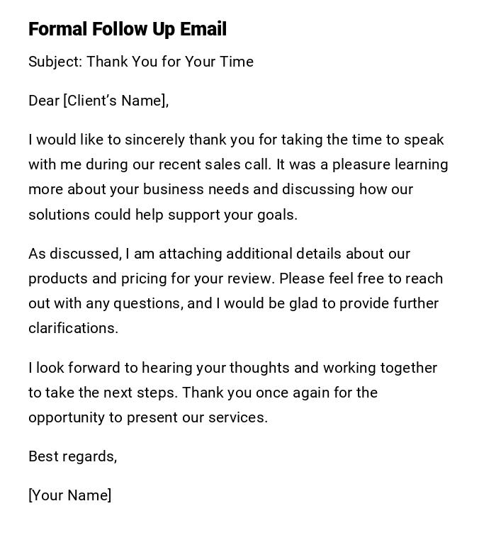 Formal Follow Up Email