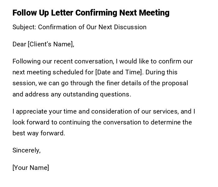 Follow Up Letter Confirming Next Meeting