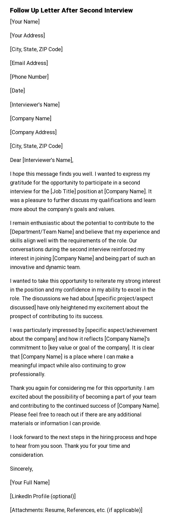 Follow Up Letter After Second Interview