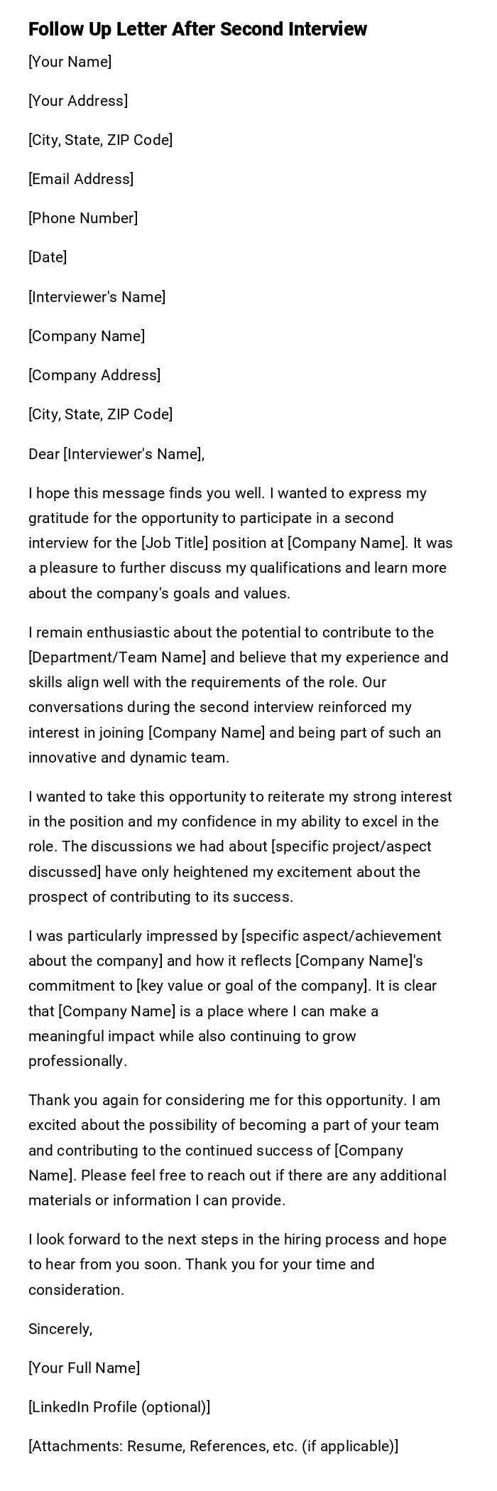 Follow Up Letter After Second Interview