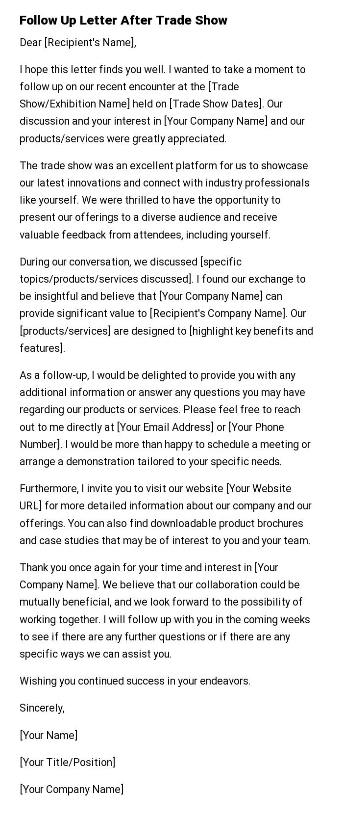 Follow Up Letter After Trade Show