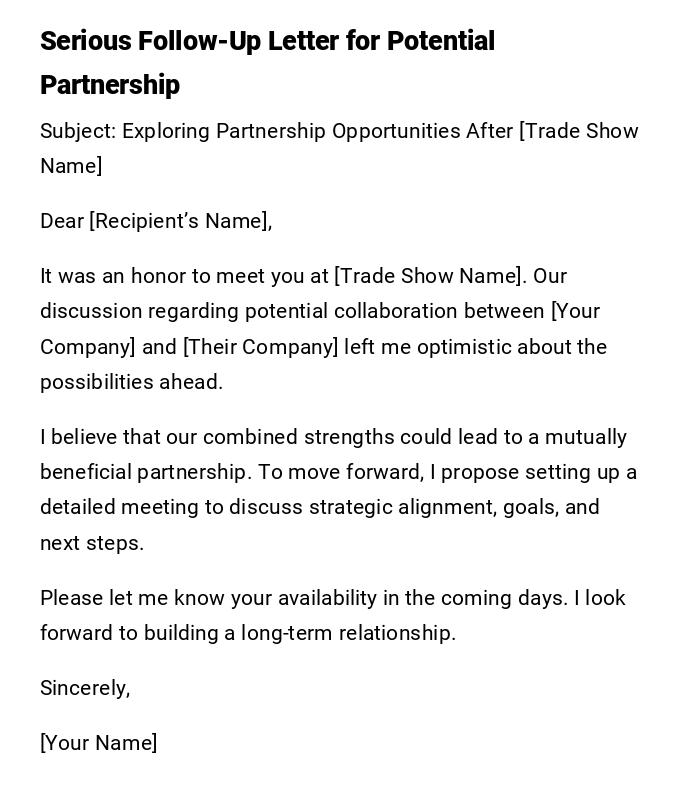 Serious Follow-Up Letter for Potential Partnership Serious Follow-Up Letter for Potential Partnership
