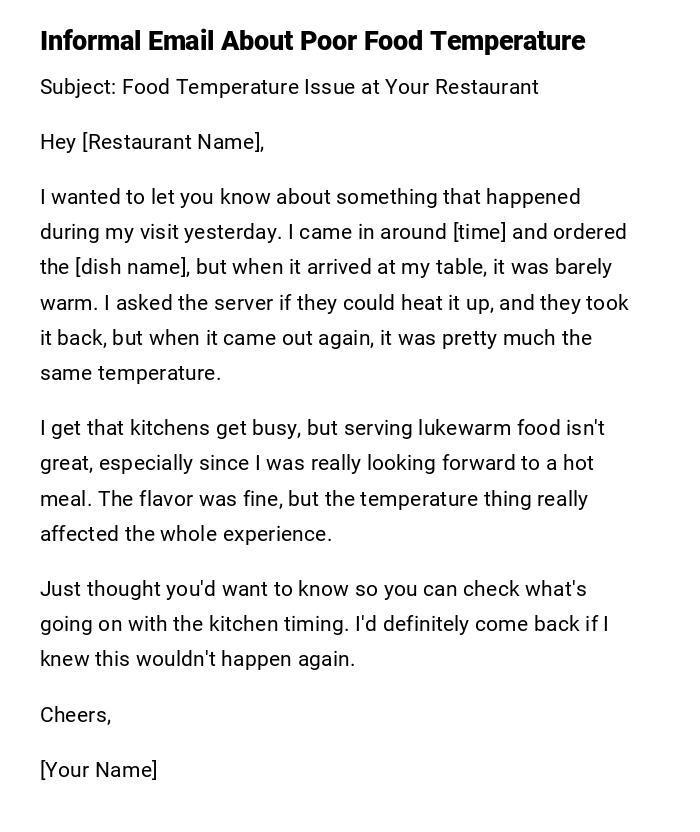 Informal Email About Poor Food Temperature