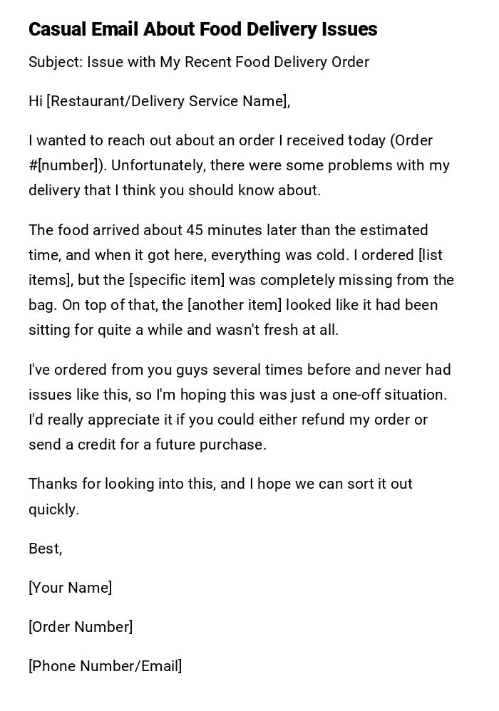 Casual Email About Food Delivery Issues