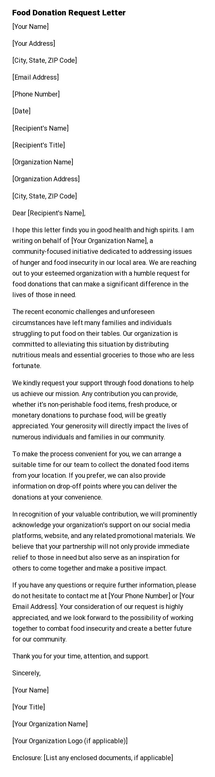 Food Donation Request Letter