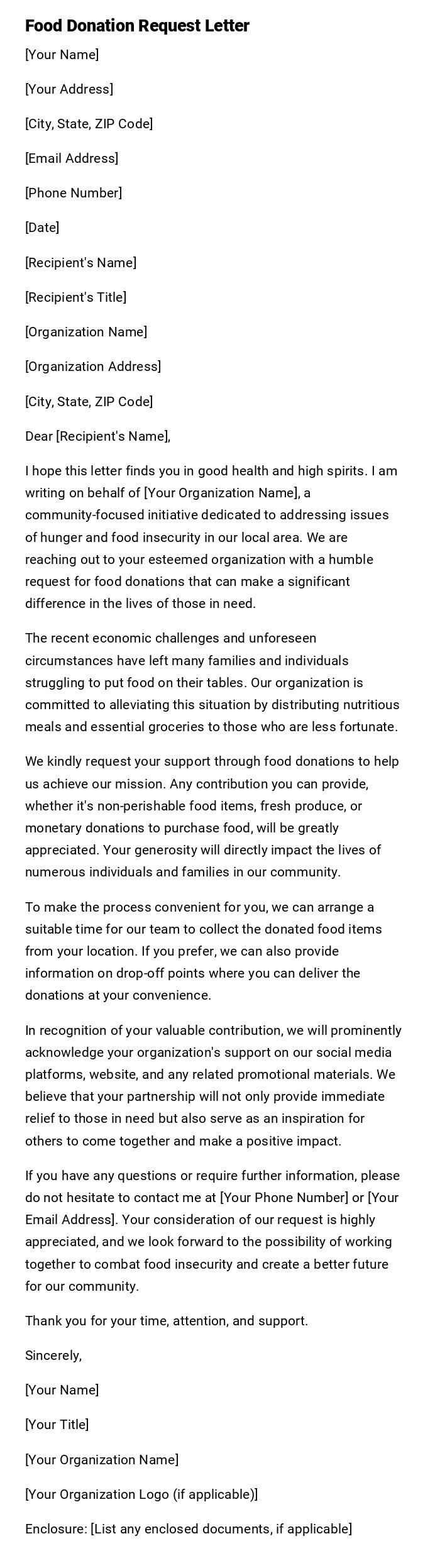 Food Donation Request Letter