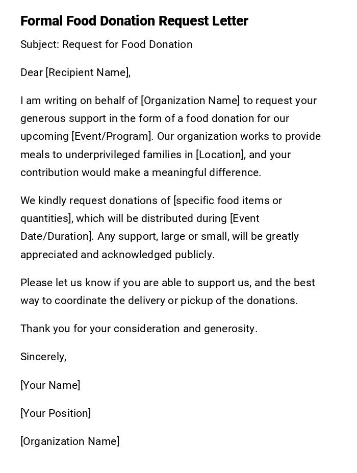 Formal Food Donation Request Letter Formal Food Donation Request Letter