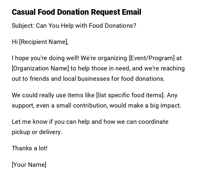 Casual Food Donation Request Email Casual Food Donation Request Email