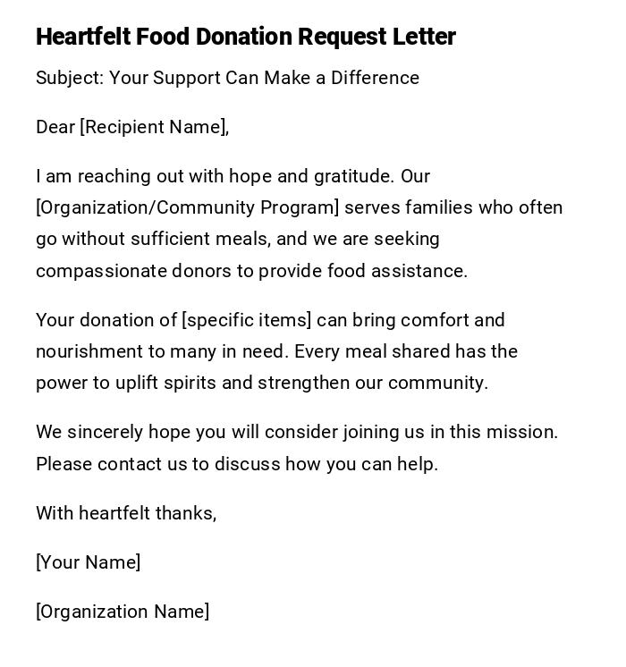 Heartfelt Food Donation Request Letter Heartfelt Food Donation Request Letter