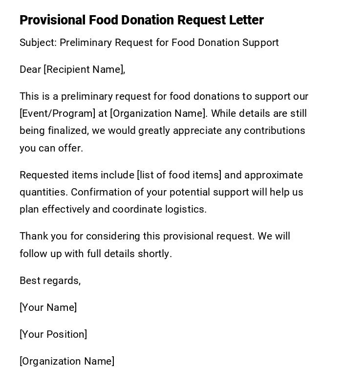 Provisional Food Donation Request Letter Provisional Food Donation Request Letter