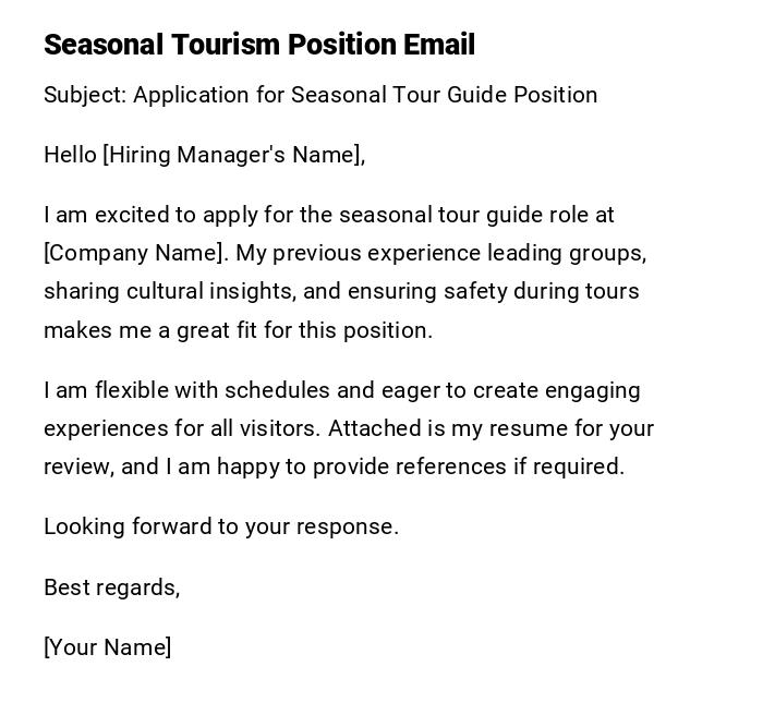 Seasonal Tourism Position Email Seasonal Tourism Position Email